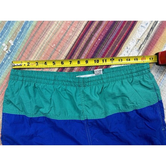Vtg 90s Players By Van Heusen Sport Swim Trunks Green Blue Purple Colorblock M - Picture 6 of 7
